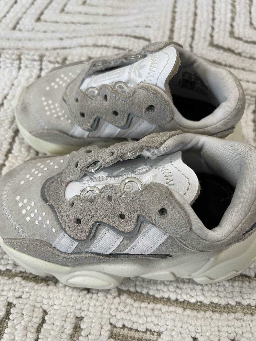 adidas Kids Light Gray and White Suede Athletic Sneakers